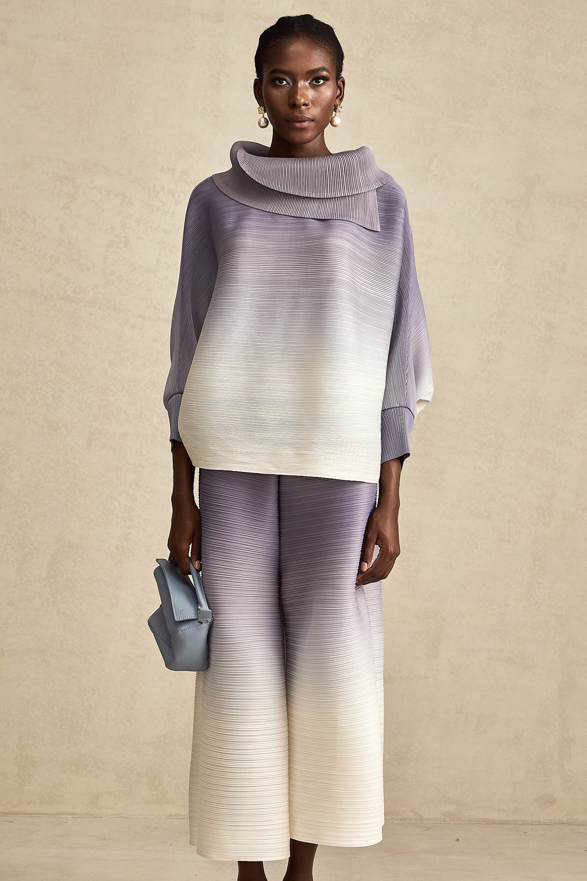 Agathe Purple Gradient Wrinkled Blouse and Trousers Coordinated Set