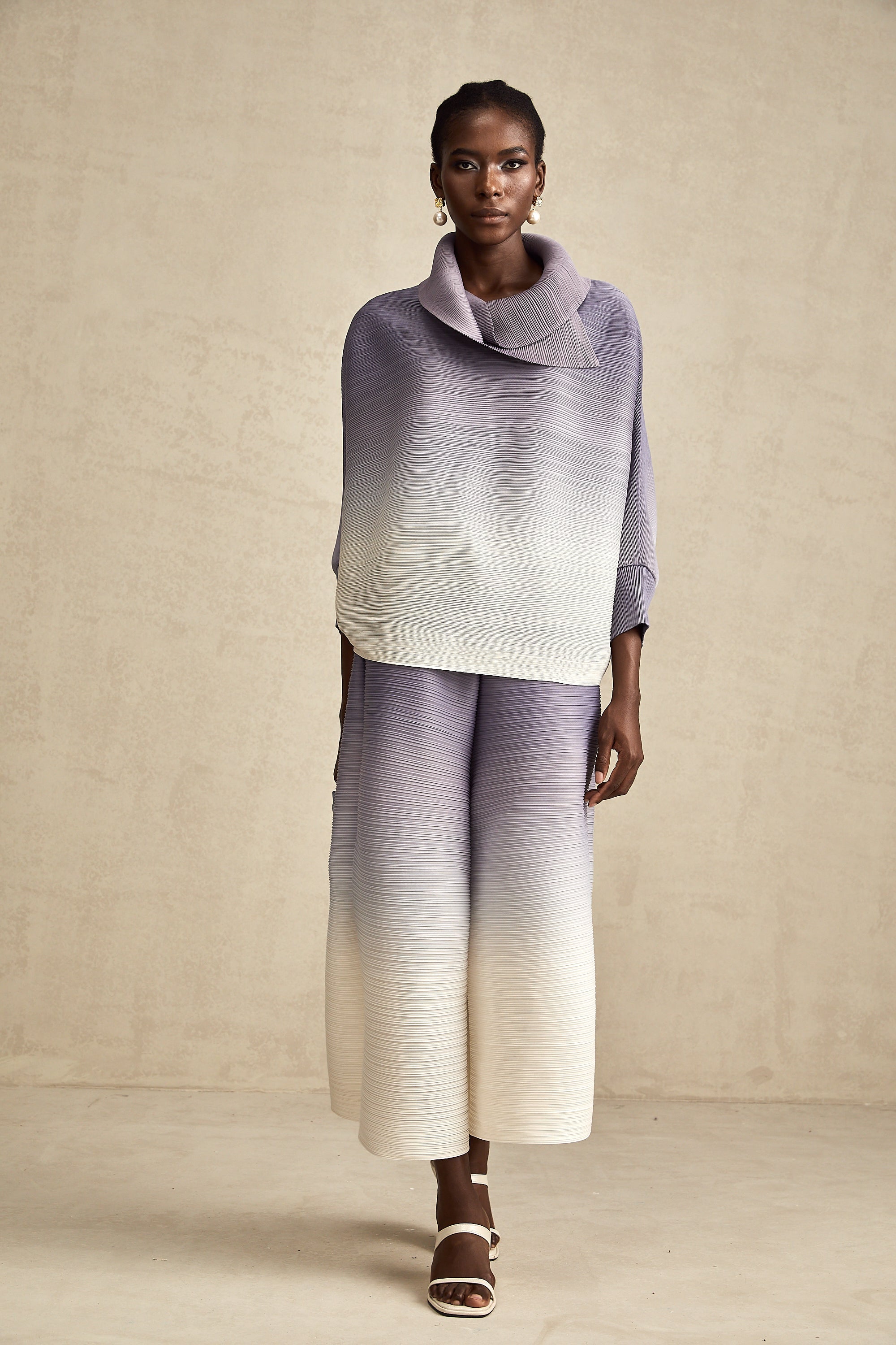 Agathe Purple Gradient Wrinkled Blouse and Trousers Coordinated Set