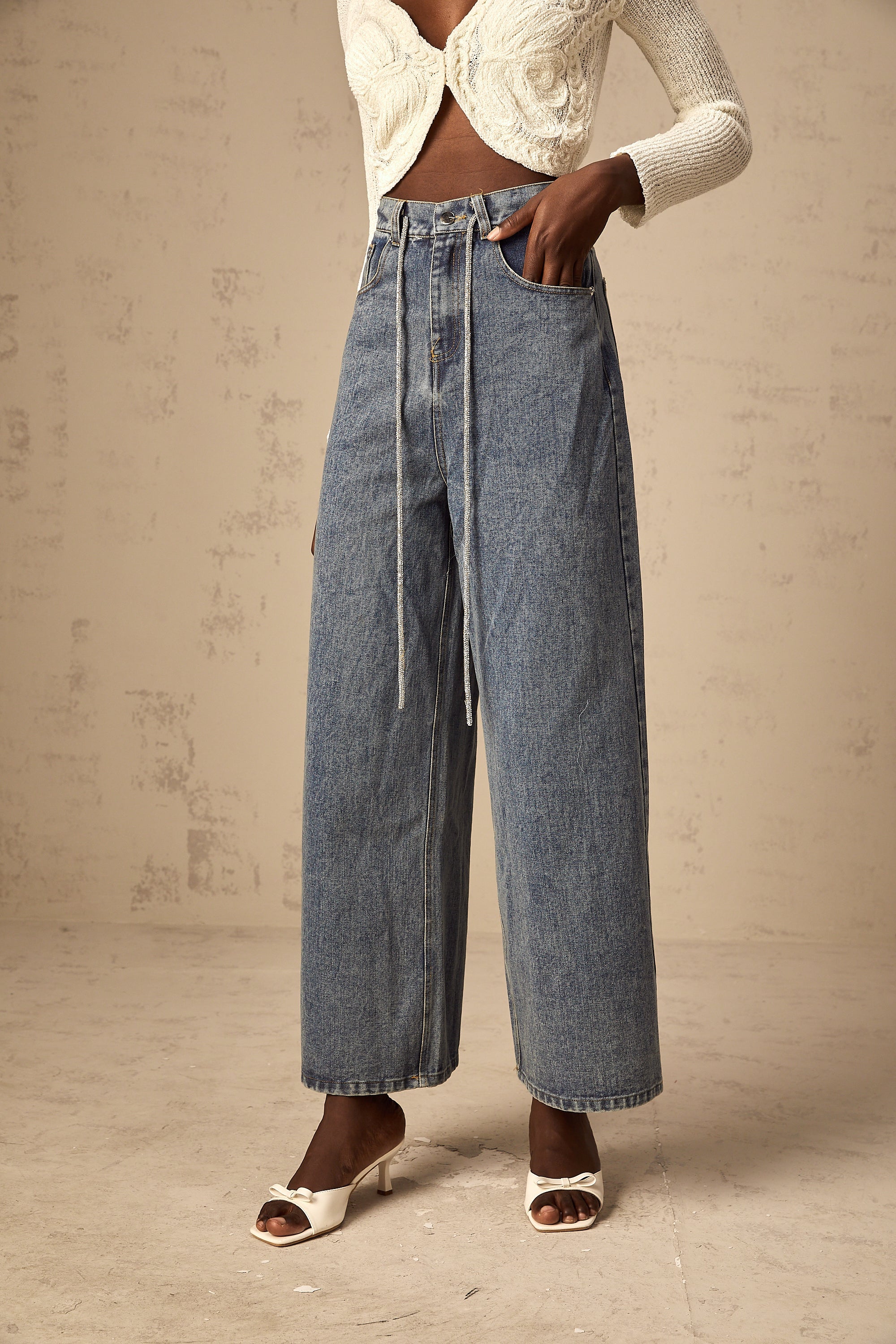 Light Blue Drawstring Denim Pants