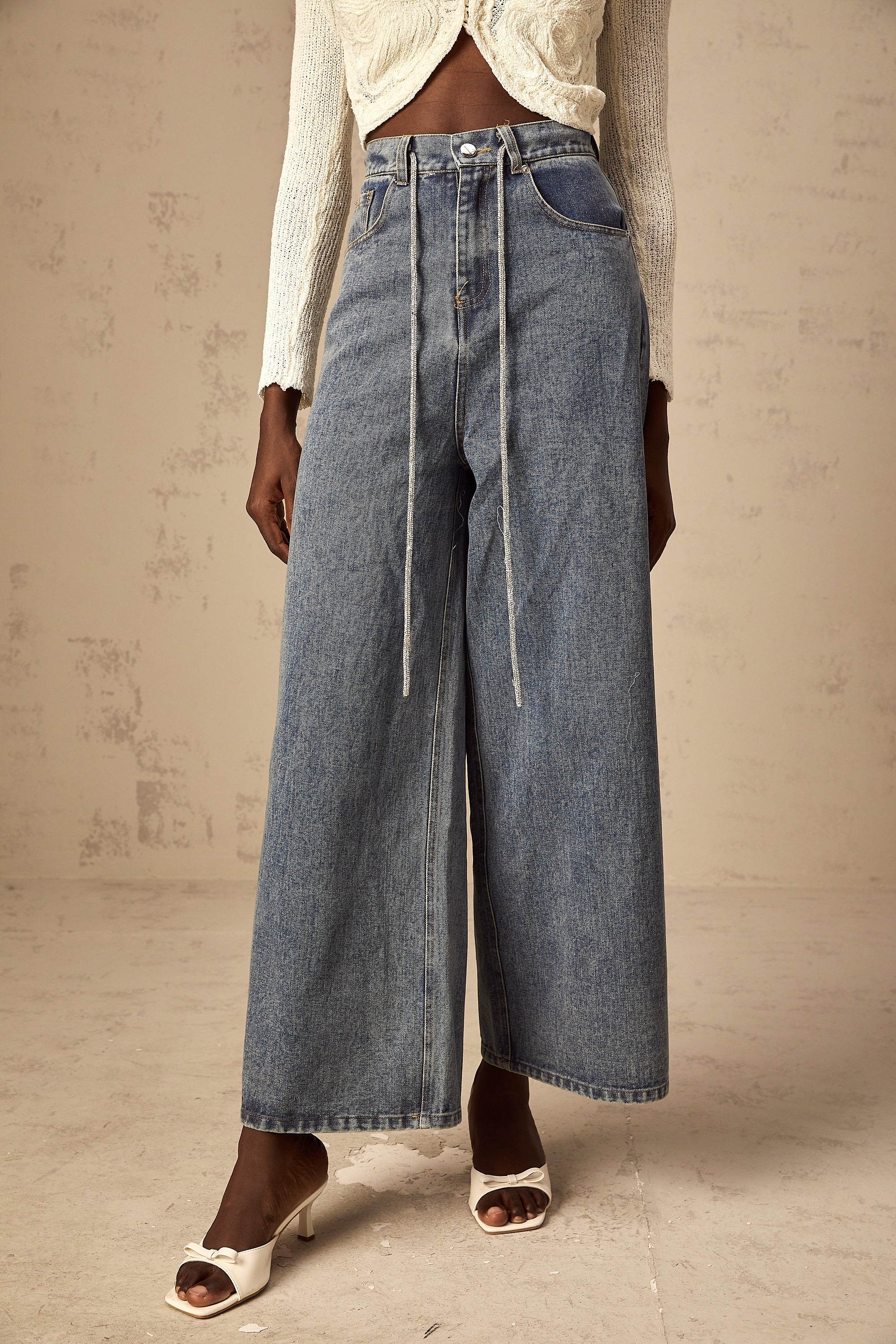 Light Blue Drawstring Denim Pants