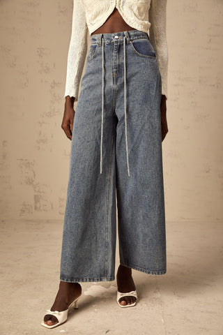 Light Blue Drawstring Denim Pants