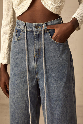 Light Blue Drawstring Denim Pants