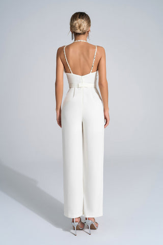 Matilda White Sequin-Accented Jumpsuit