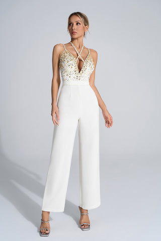 Matilda White Sequin-Accented Jumpsuit