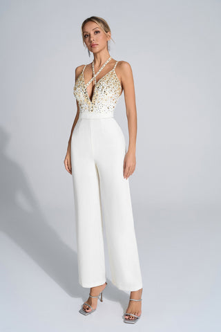 Matilda White Sequin-Accented Jumpsuit