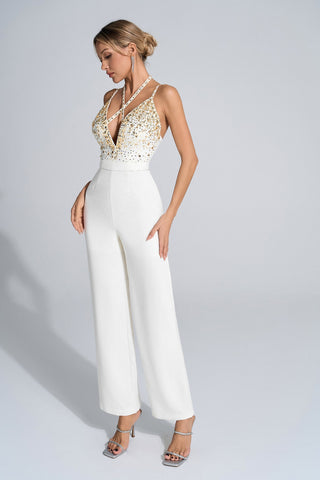 Matilda White Sequin-Accented Jumpsuit