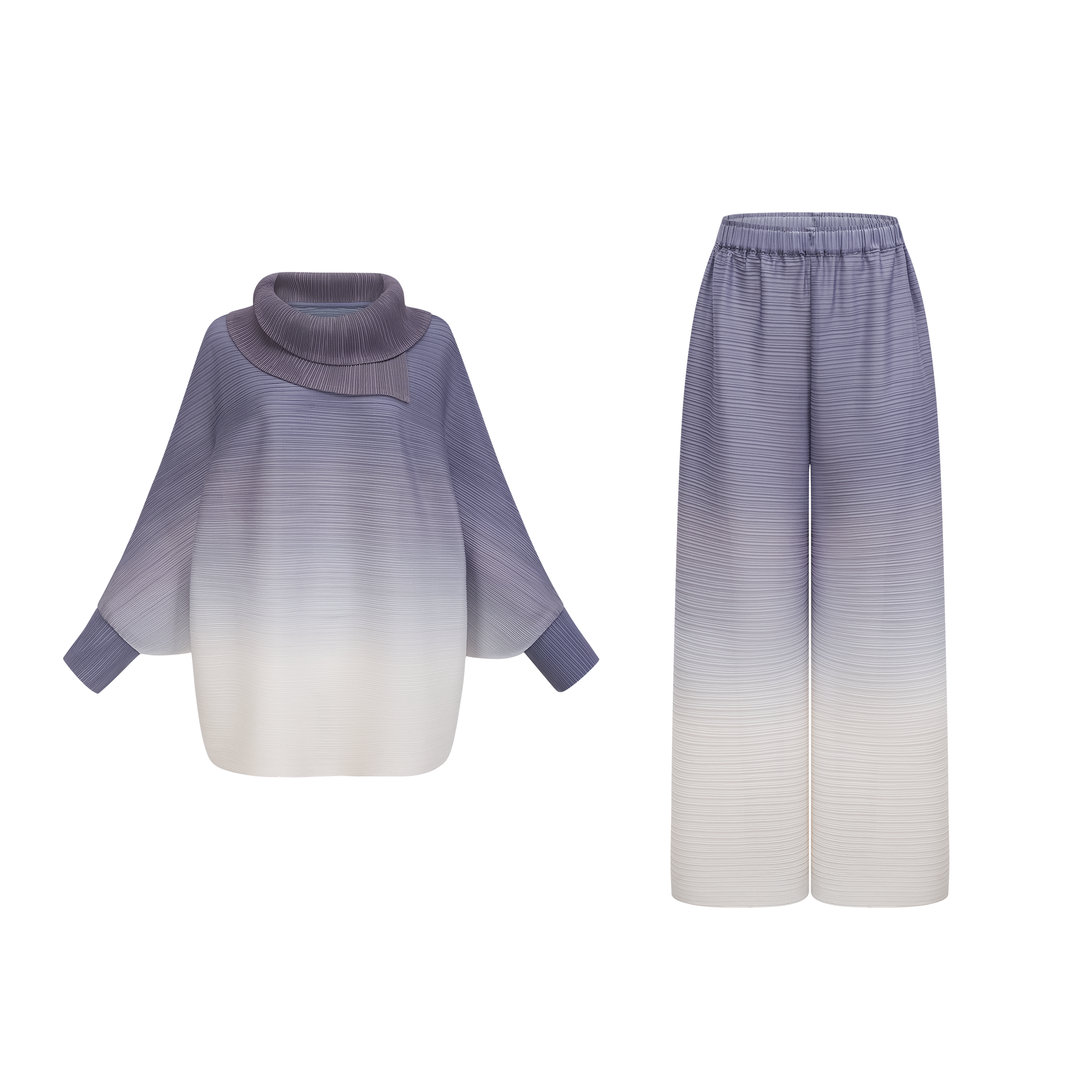 Agathe Purple Gradient Wrinkled Blouse and Trousers Coordinated Set