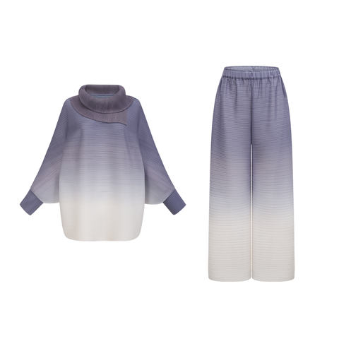 Agathe Purple Gradient Wrinkled Blouse and Trousers Coordinated Set