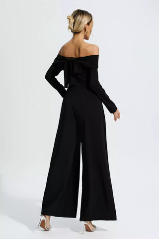 Black Off-Shoulder Drape Jumpsuit by Cassidy