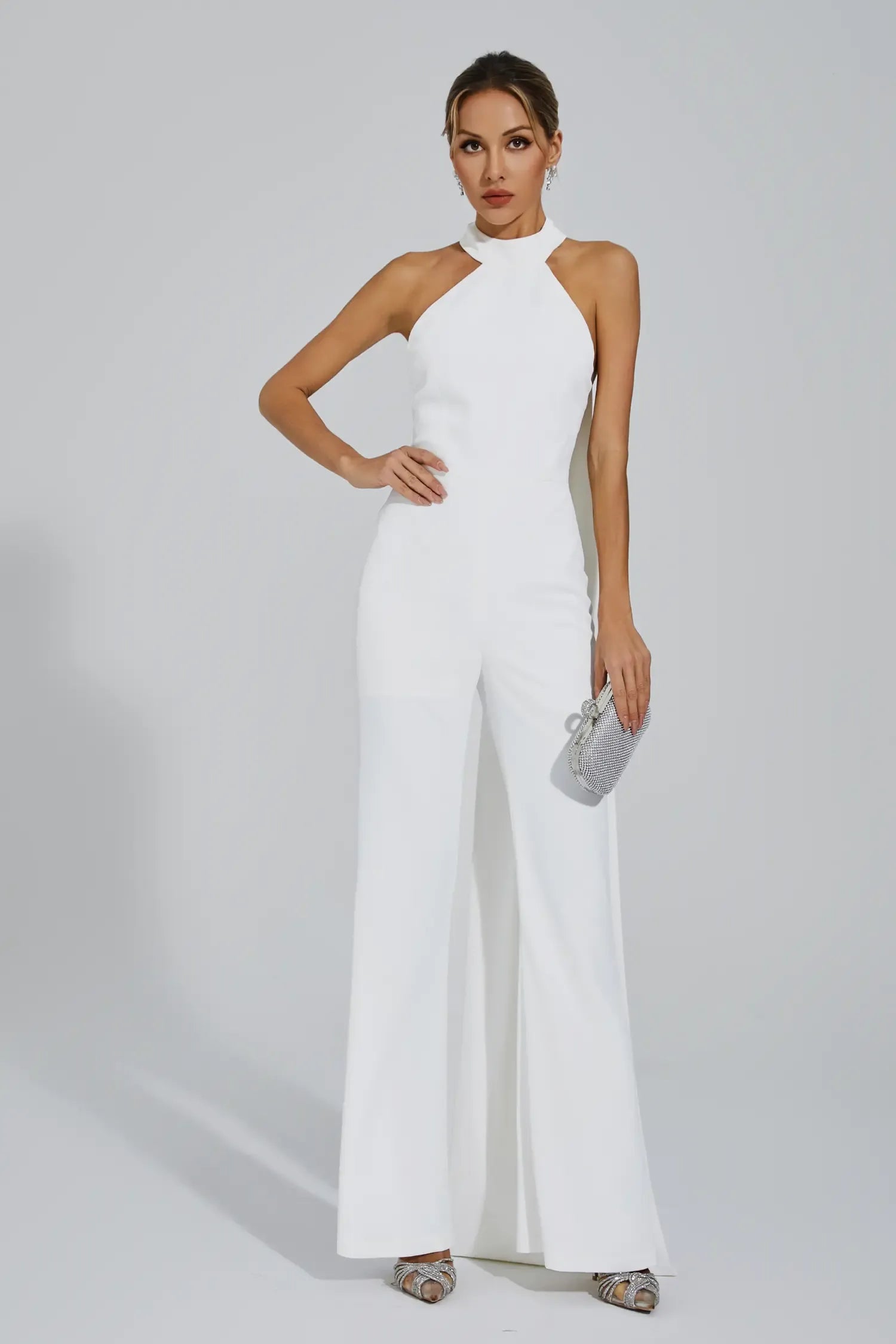 Cornelius White Backless Halter Jumpsuit