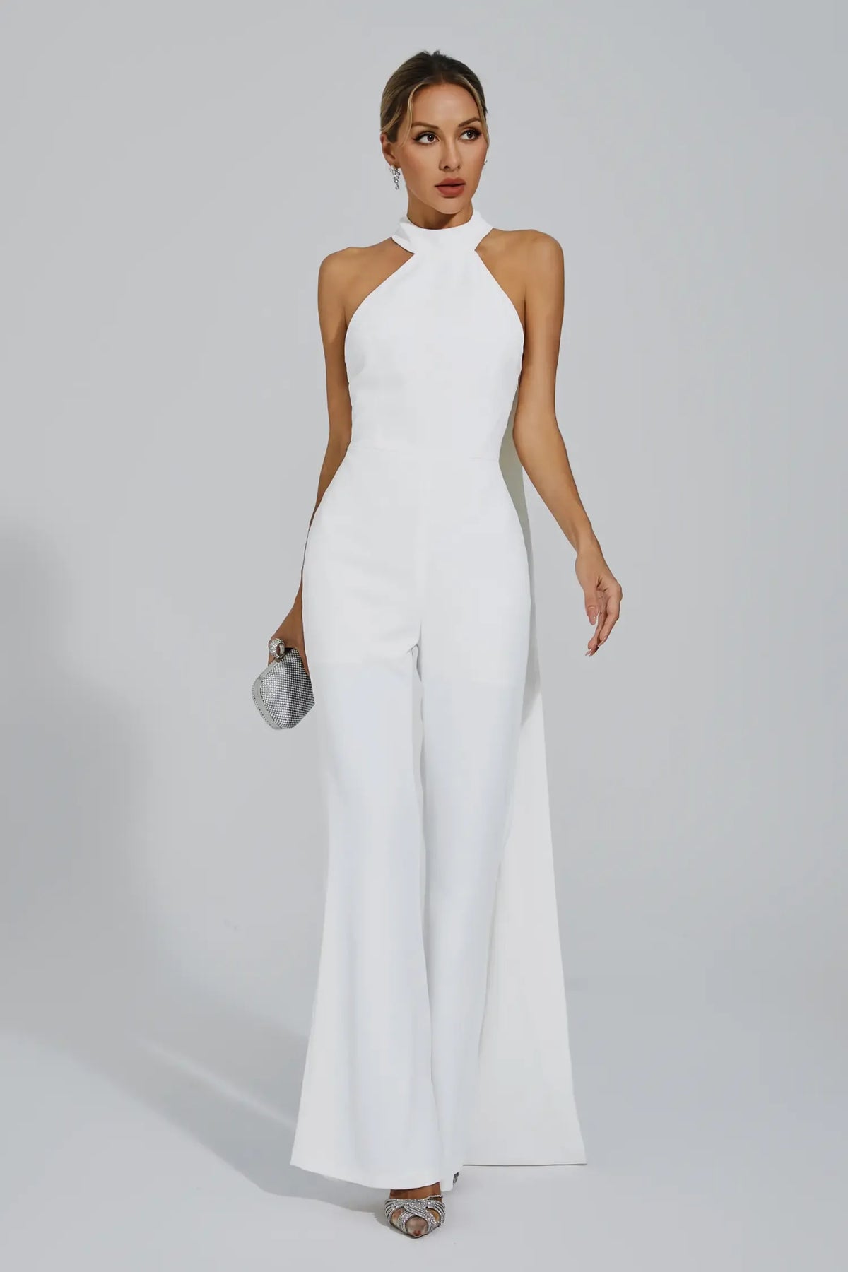 Cornelius White Backless Halter Jumpsuit