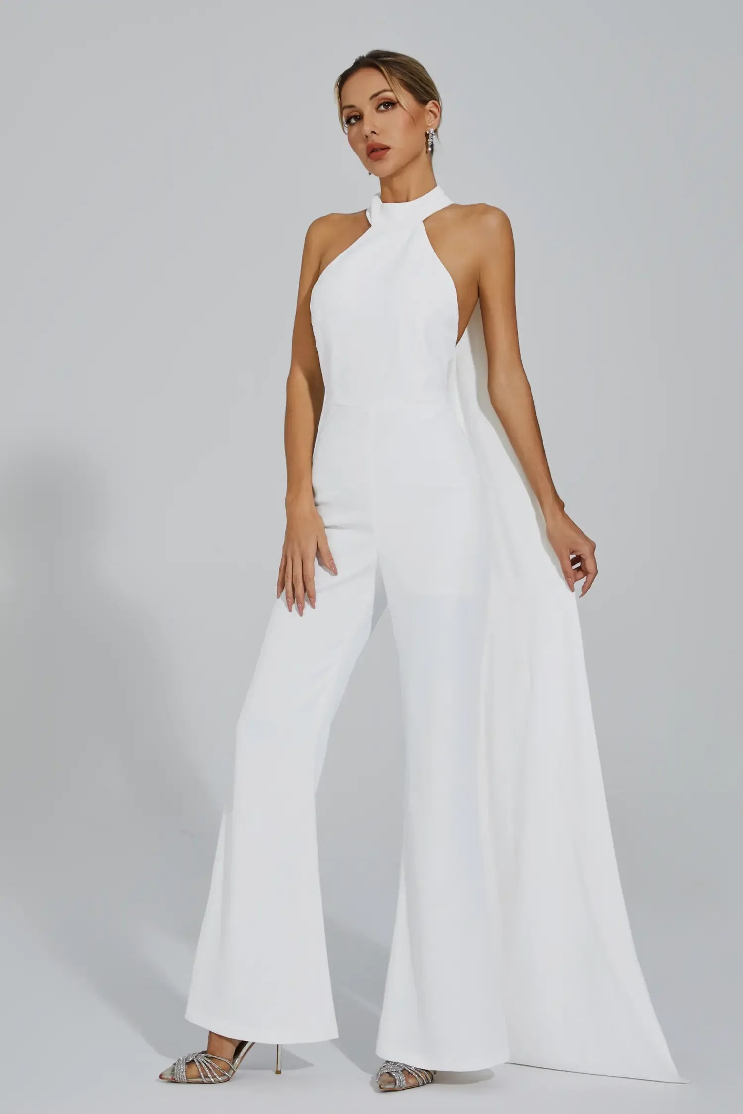 Cornelius White Backless Halter Jumpsuit